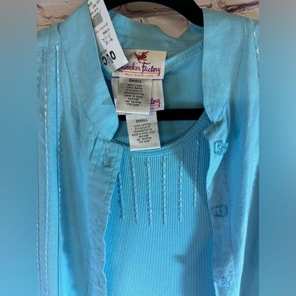 NWT Quacker Factory Beaded Linen Button Up Top and Ribbed Tank Top SET Sz S - Picture 5 of 13